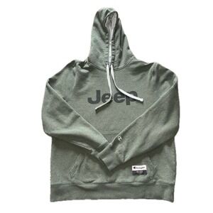 🧥🪖 CHAMPION Jeep Logo Hoodie Green Fleece Pullover Streetwear | Men's L
